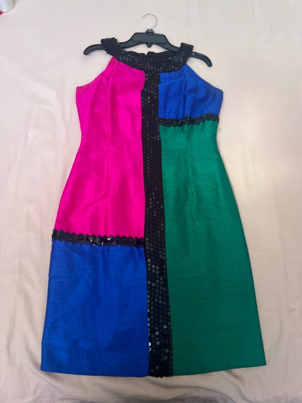 Recollections Sequin Colorblock Mini Dress - Fuchsia, Blue & Green